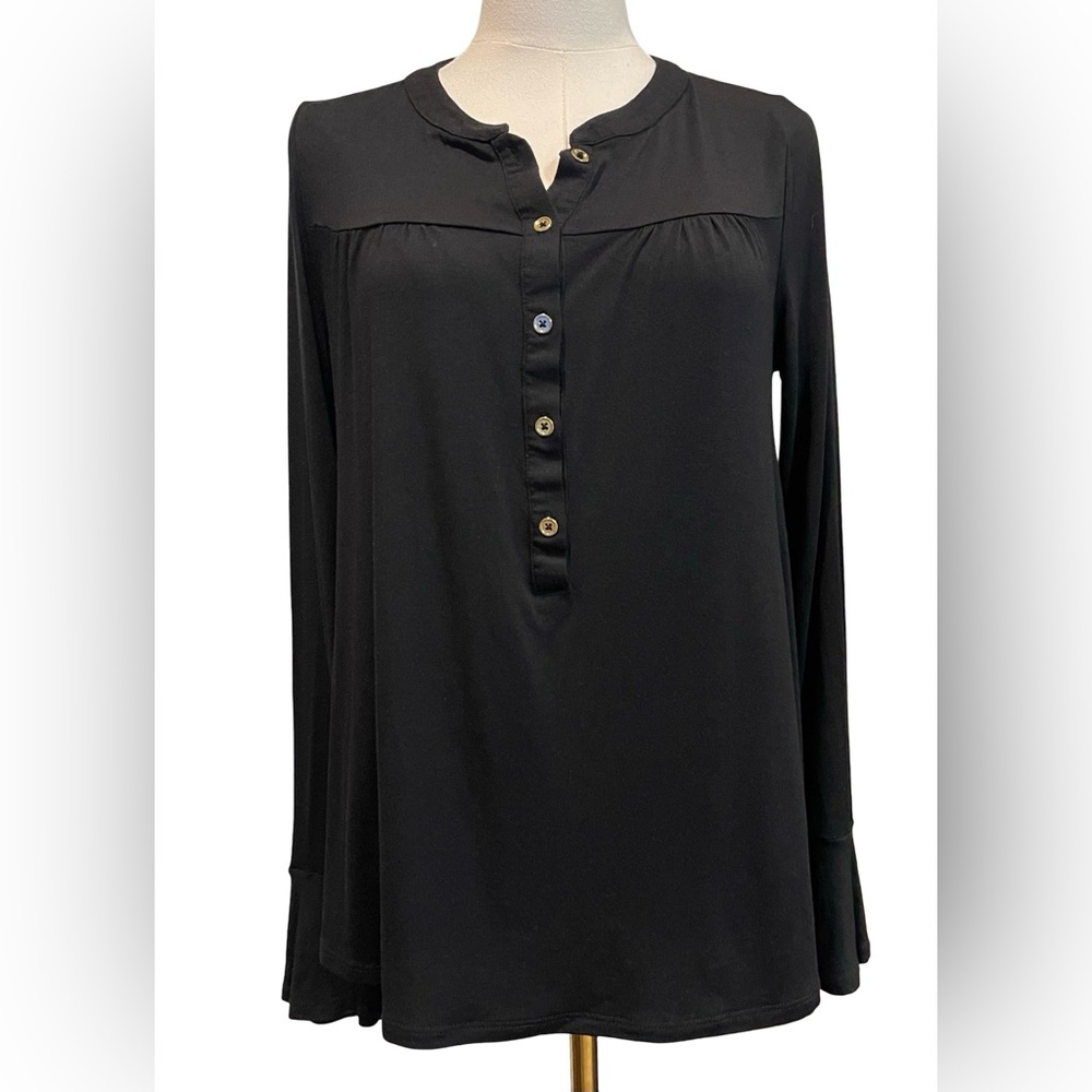 3/$15 Boden Nadine Black Jersey 3/4 Button Long Sleeve Blouse 6